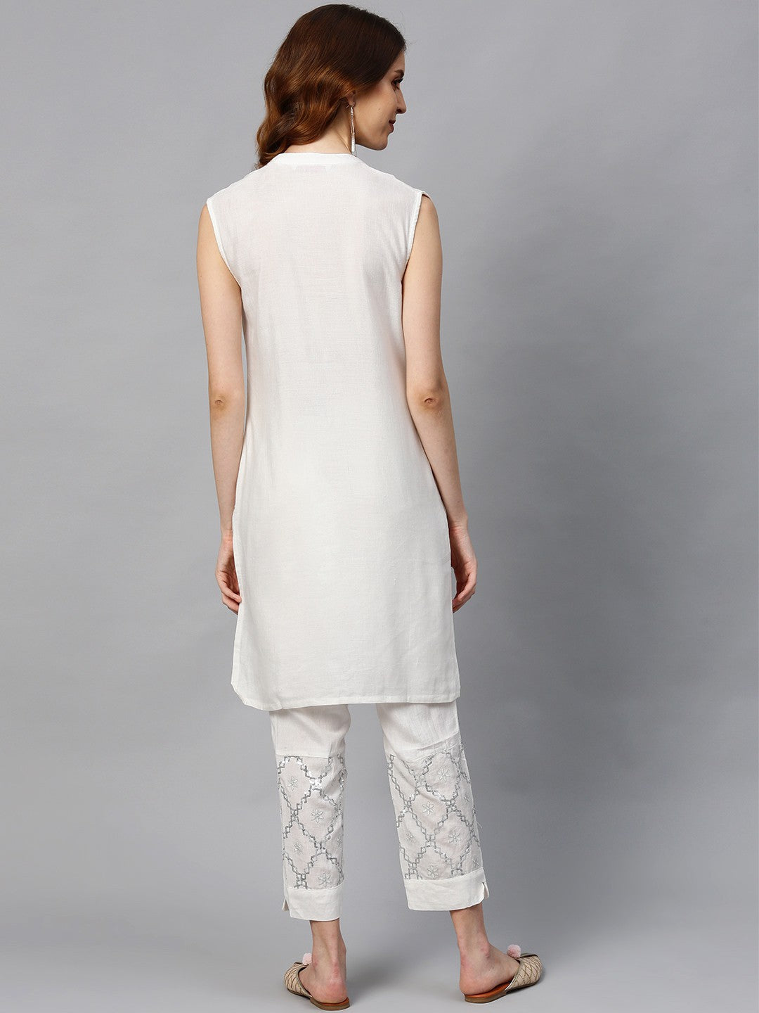 Juniper Women's White Viscose Rayon Embellished Kurta Set