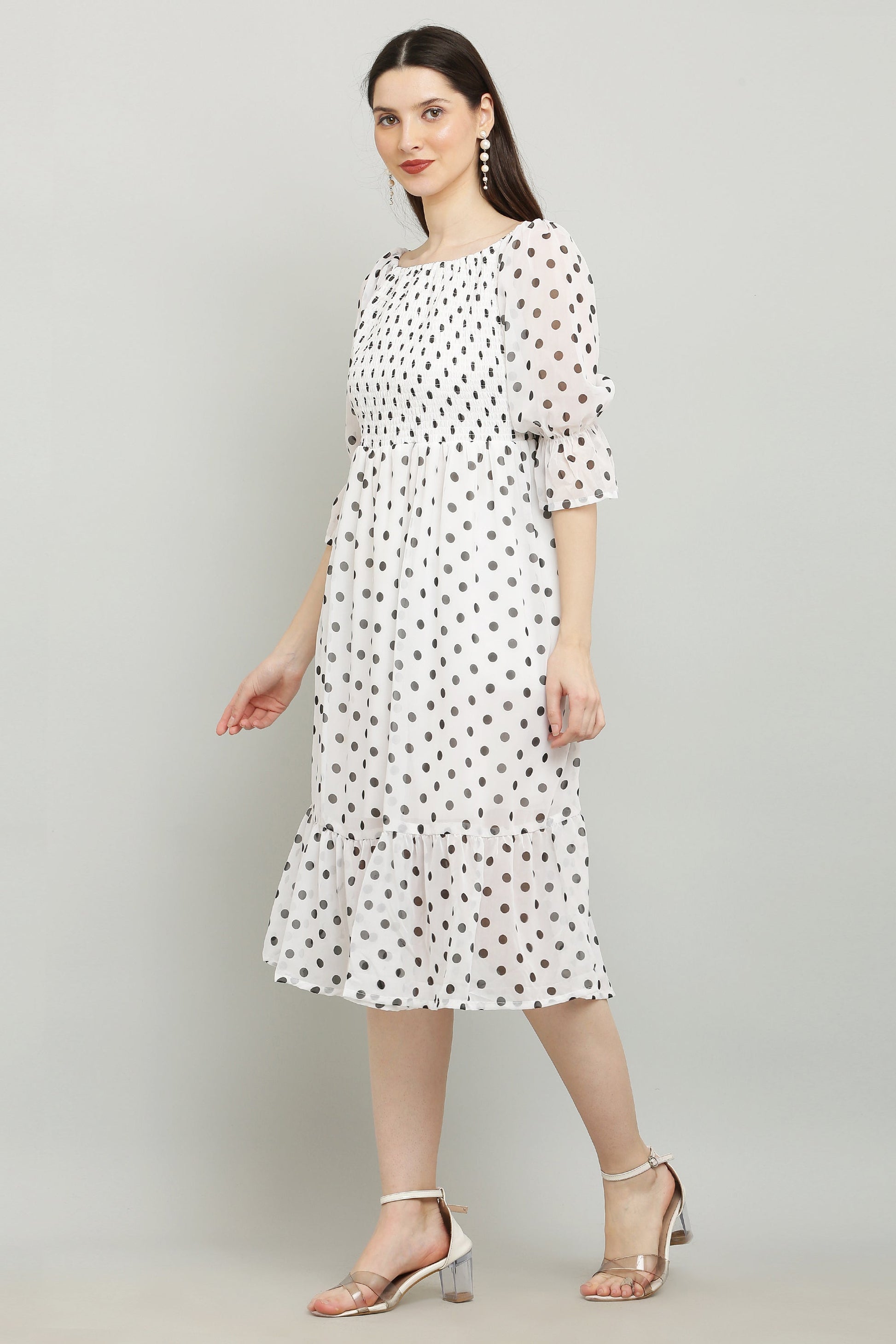 PAVONINE Polka Dots Body Kansai White Dress For Women