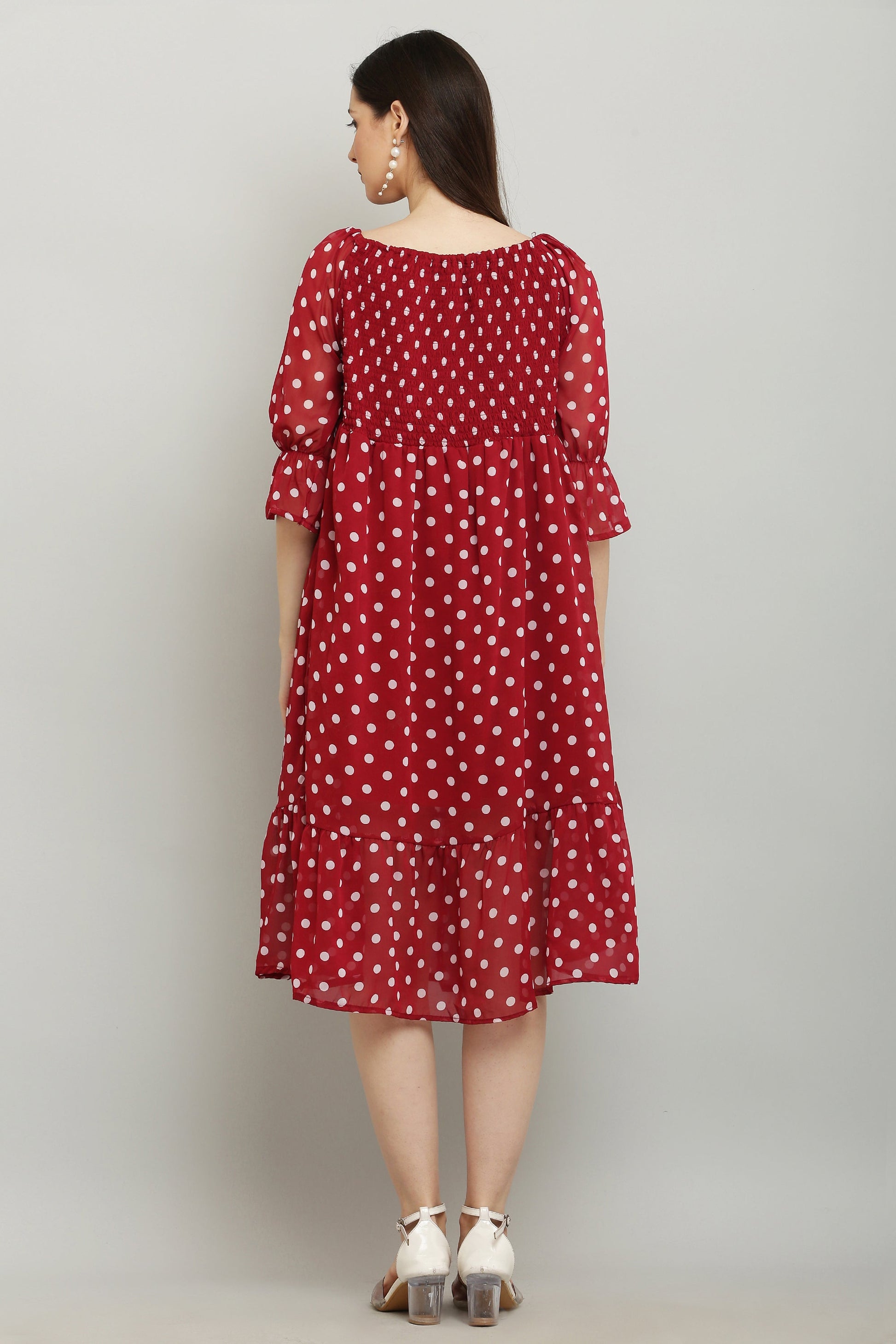 PAVONINE Polka Dots Body Kansai Maroon Dress For Women