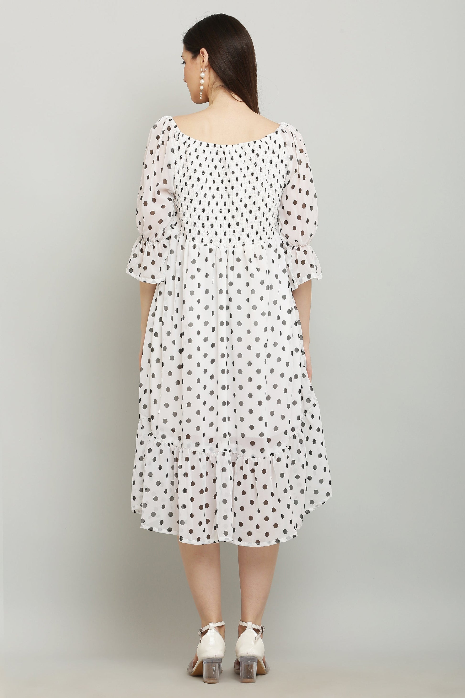 PAVONINE Polka Dots Body Kansai White Dress For Women