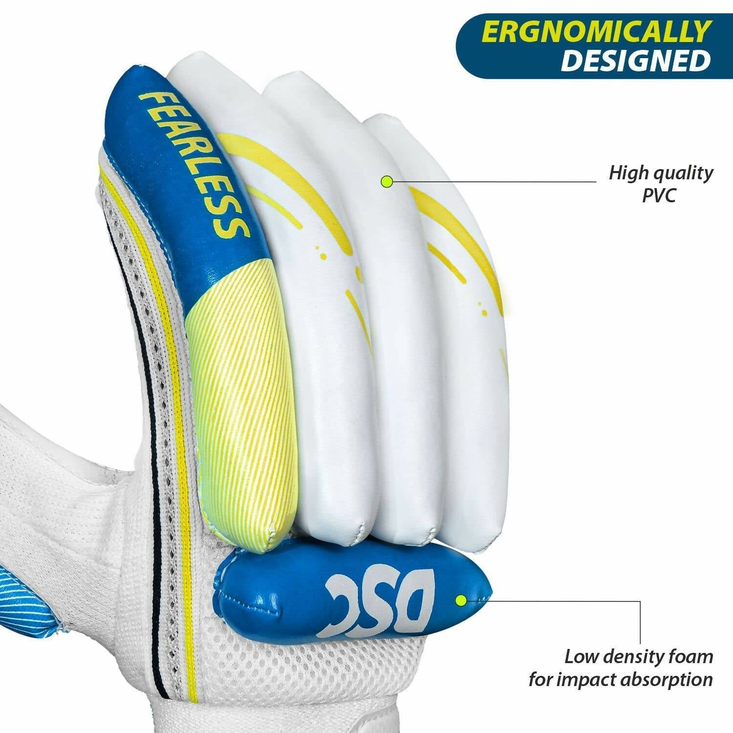 DSC Condor Ruffle Cricket Batting Gloves - Youth Left Multicolour with Cotton Gusset 