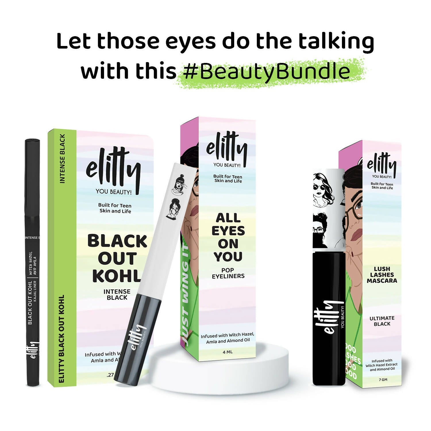 Elitty Eye Gotta Feeling Ultimate Black 3 in 1 Eyeliner, Kajal, Mascara Combo - Grab2buy