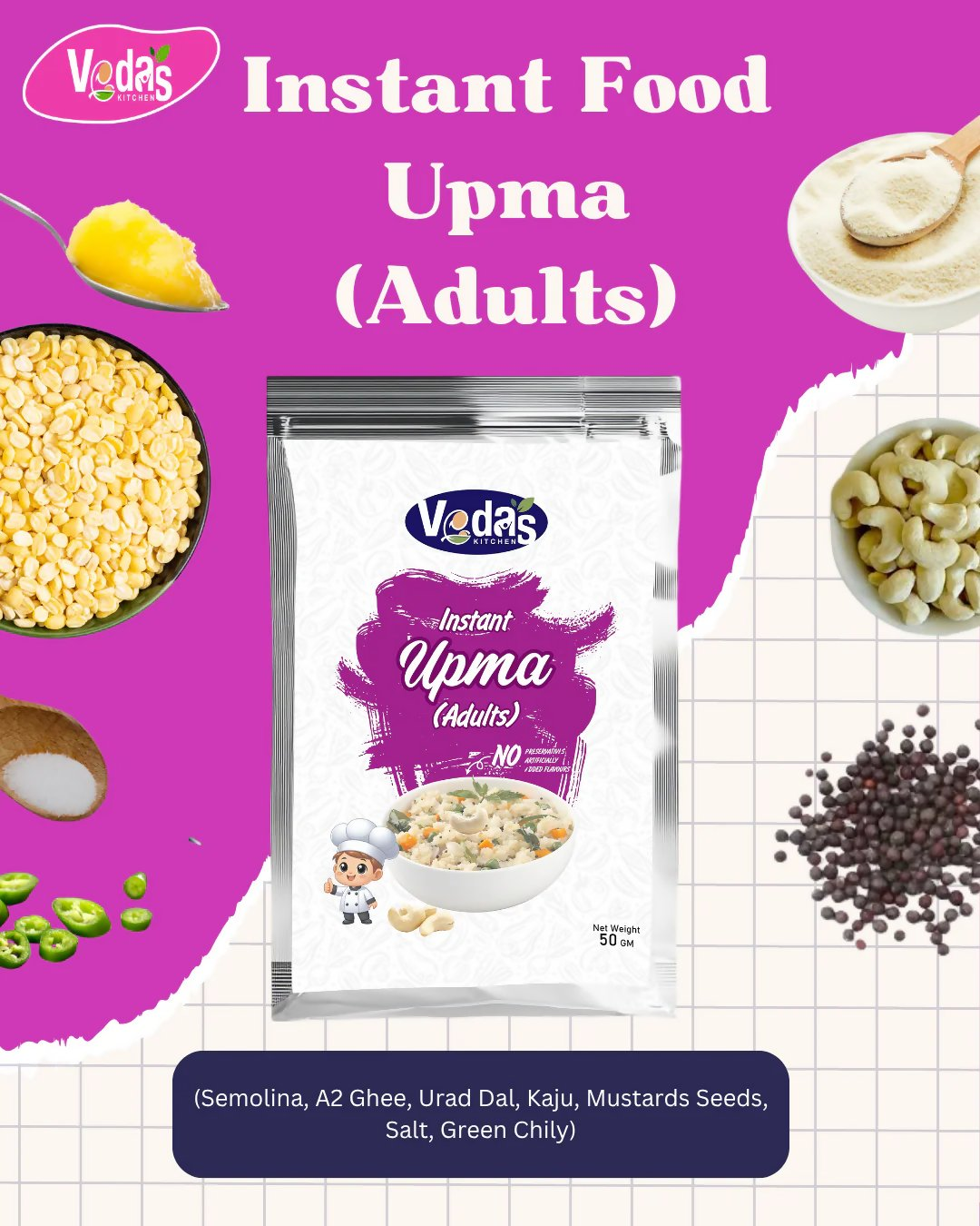 Vedas Kitchen Upma Instant (Adults)  Grab2Buy Vedas Kitchen Grab2Buy