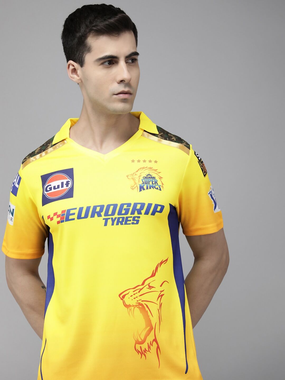 playR Men Sports Printed Polo Collar Dri-FIT CSK Fan 7 Dhoni T-shirt IPL, T20 