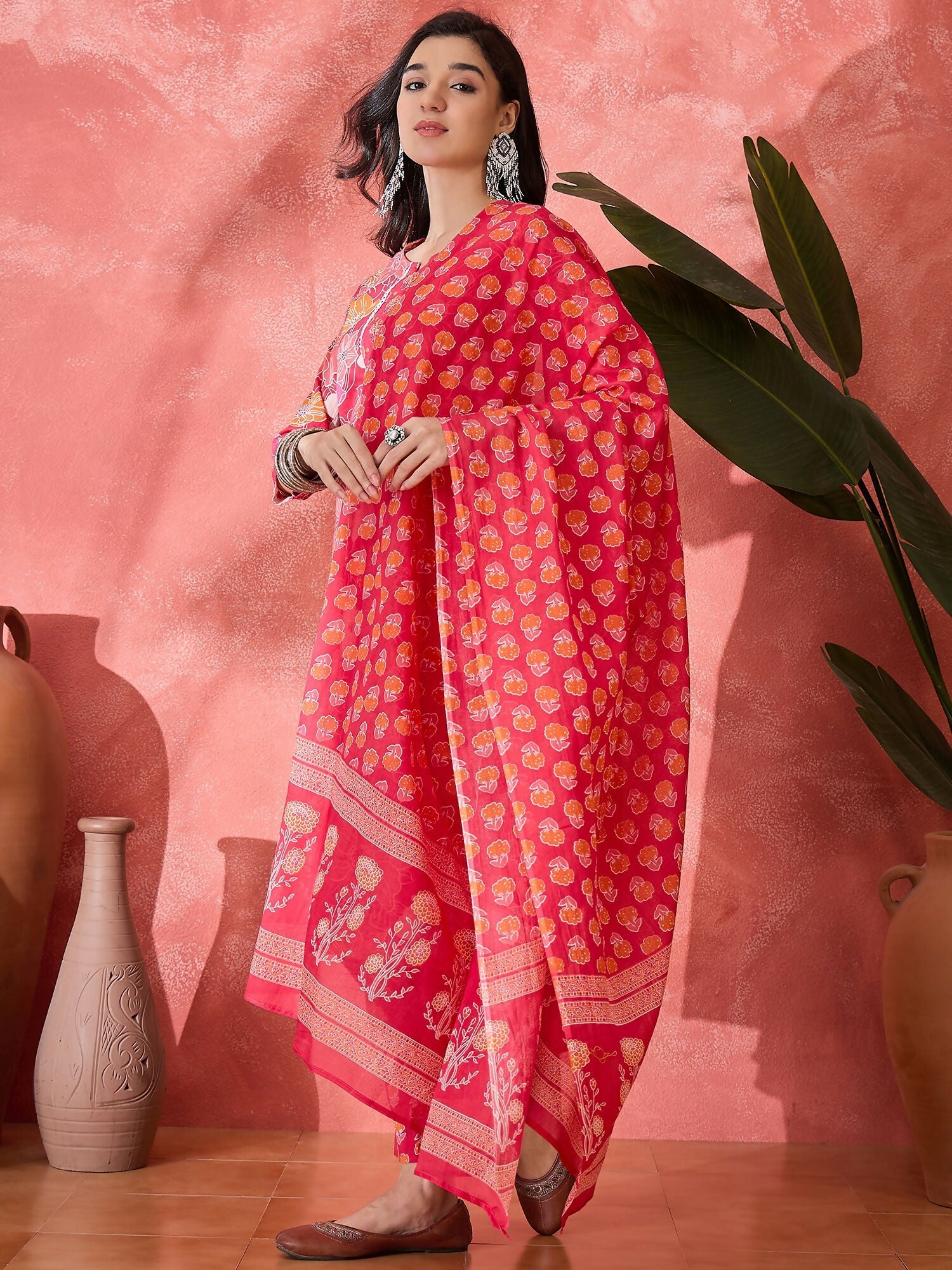 Joban Fashion Printed Pink Pure Cotton Kurta Set