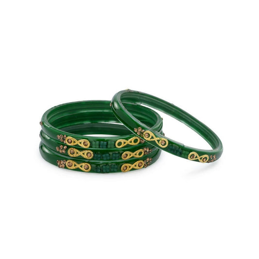 Afast Designer Fancy Party Bangle/ Kada Set, Green, Glass, Pack Of 4 - Grab2buy