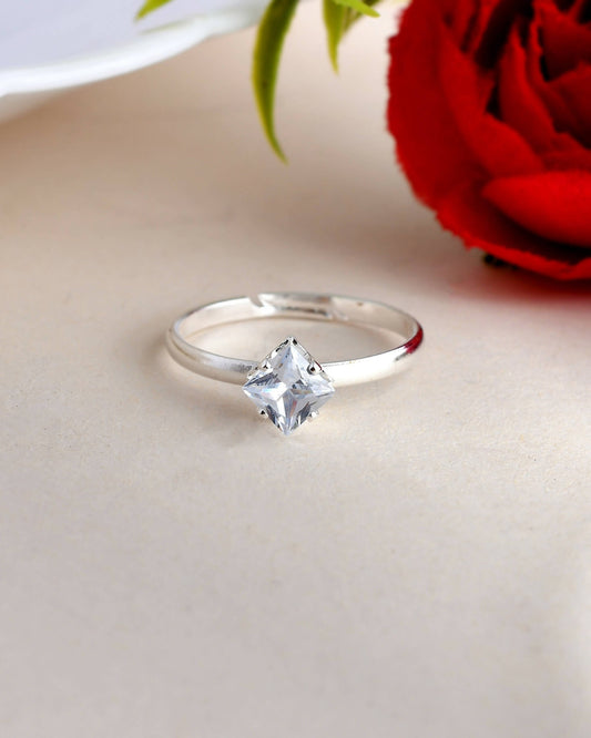 VOJ white CZ-detail Stainless Steel Cubic Zirconia Silver Plated adjustable finger Ring 