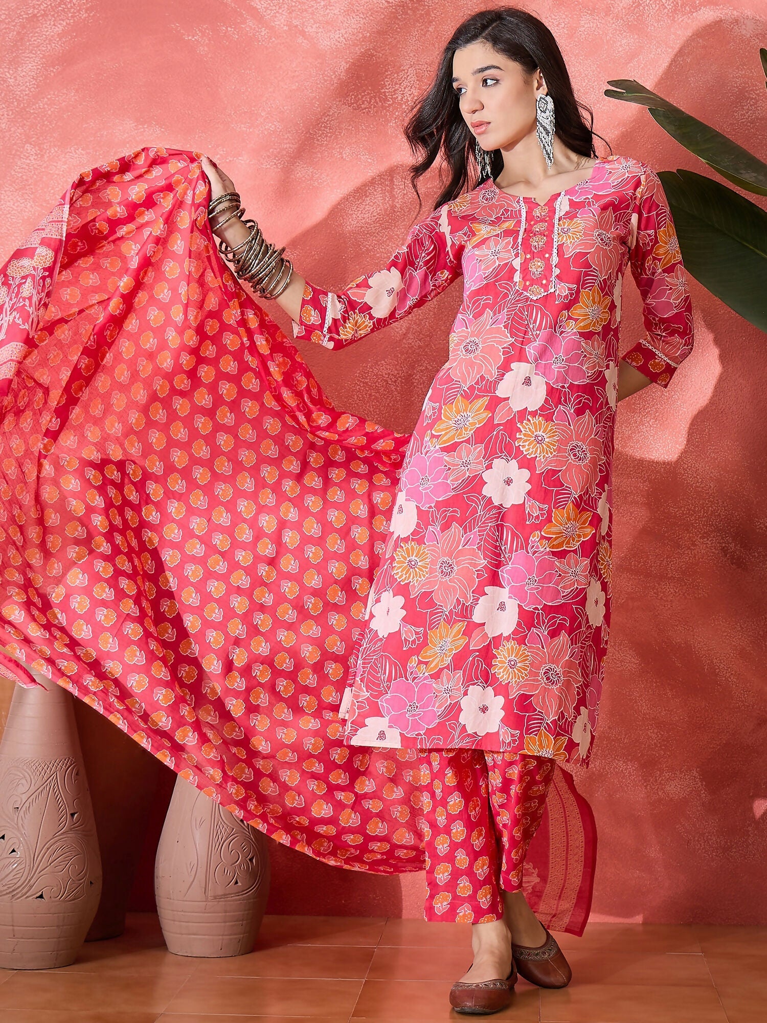 Joban Fashion Printed Pink Pure Cotton Kurta Set