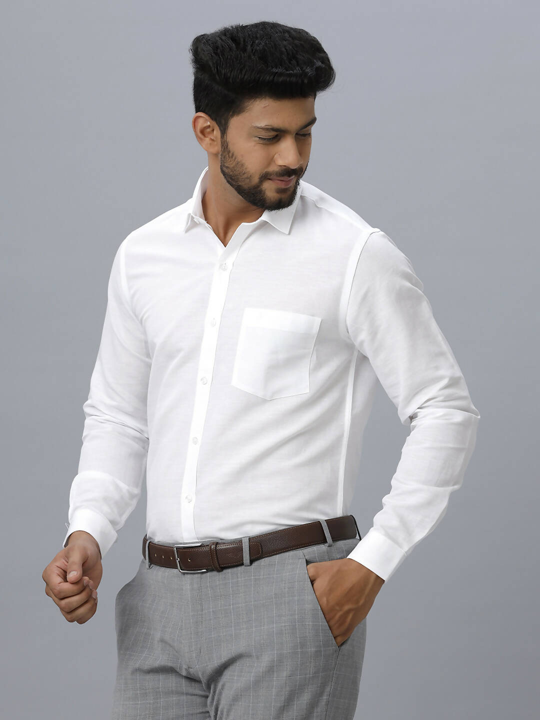 Ramraj Cotton Mens Full Sleeve Formal 100 % Cotton White Shirt 