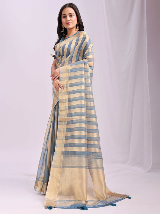 Shree Shyam Fashion Organza Sky Blue Saree