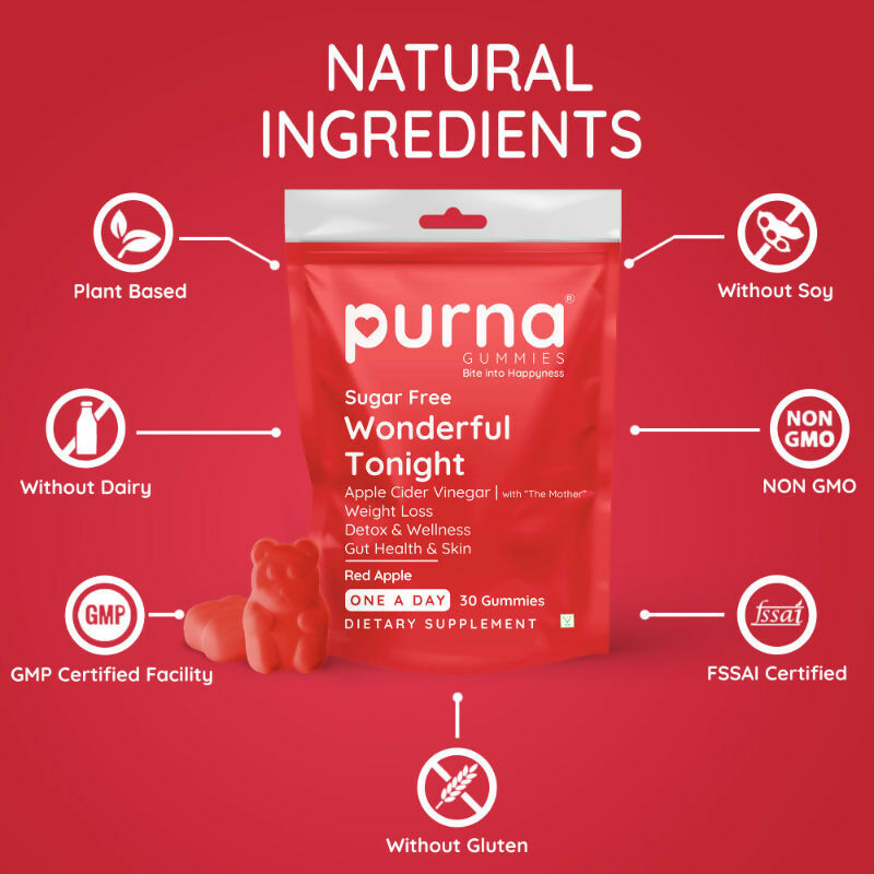 Purna Gummies Apple Cider Vinegar for Adults & Kids Better Digestion & Clear Skin 