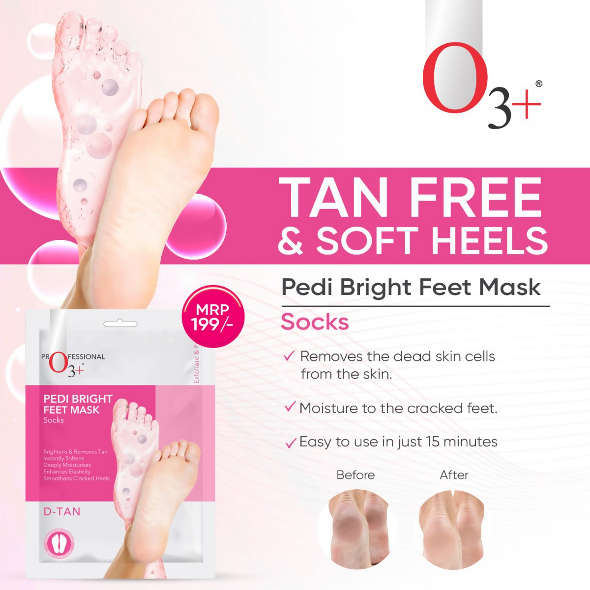 Professional O3+ Pedi Bright Foot Socks Cream Mask 