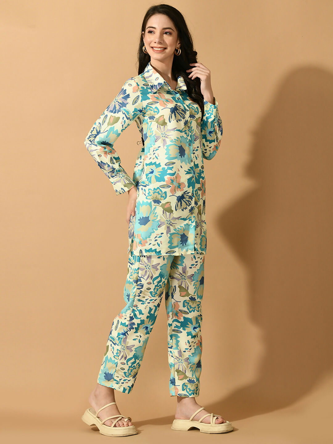 Myshka Women's Multi Printed Shirt With Trousers 