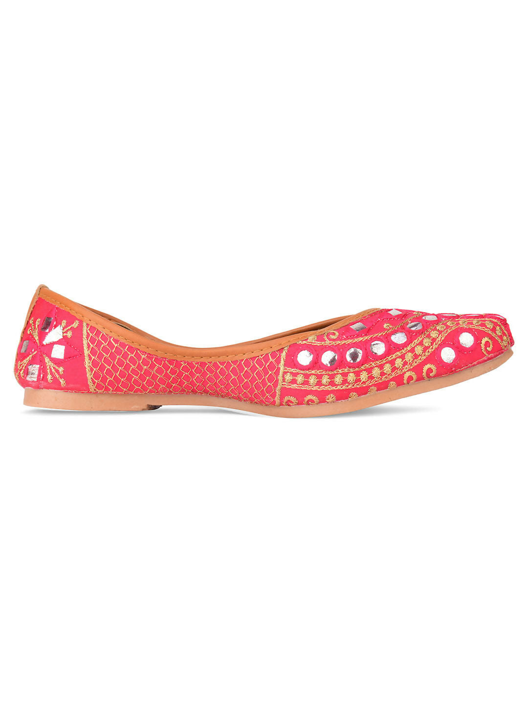 Desi Colour Women Indian Ethnic Footwear-Mini Dabka-Pink Mirror Lines