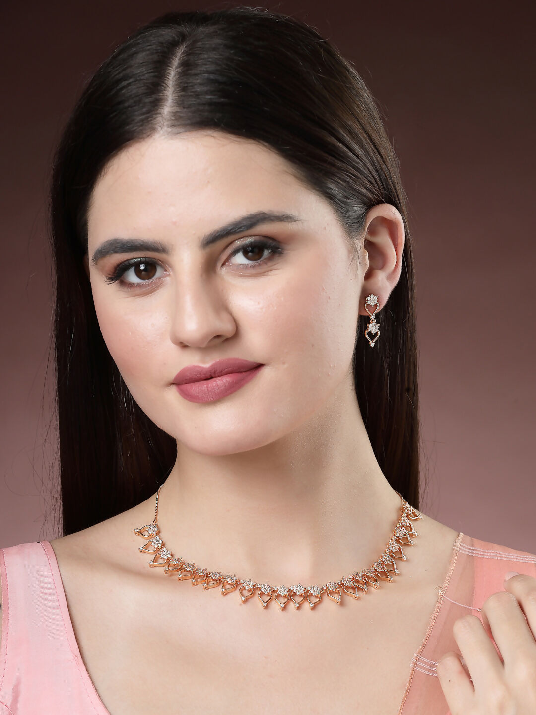 NVR Women's Gold-Plated American Diamond-Studded Handcrafted Jewellery Set - Grab2buy