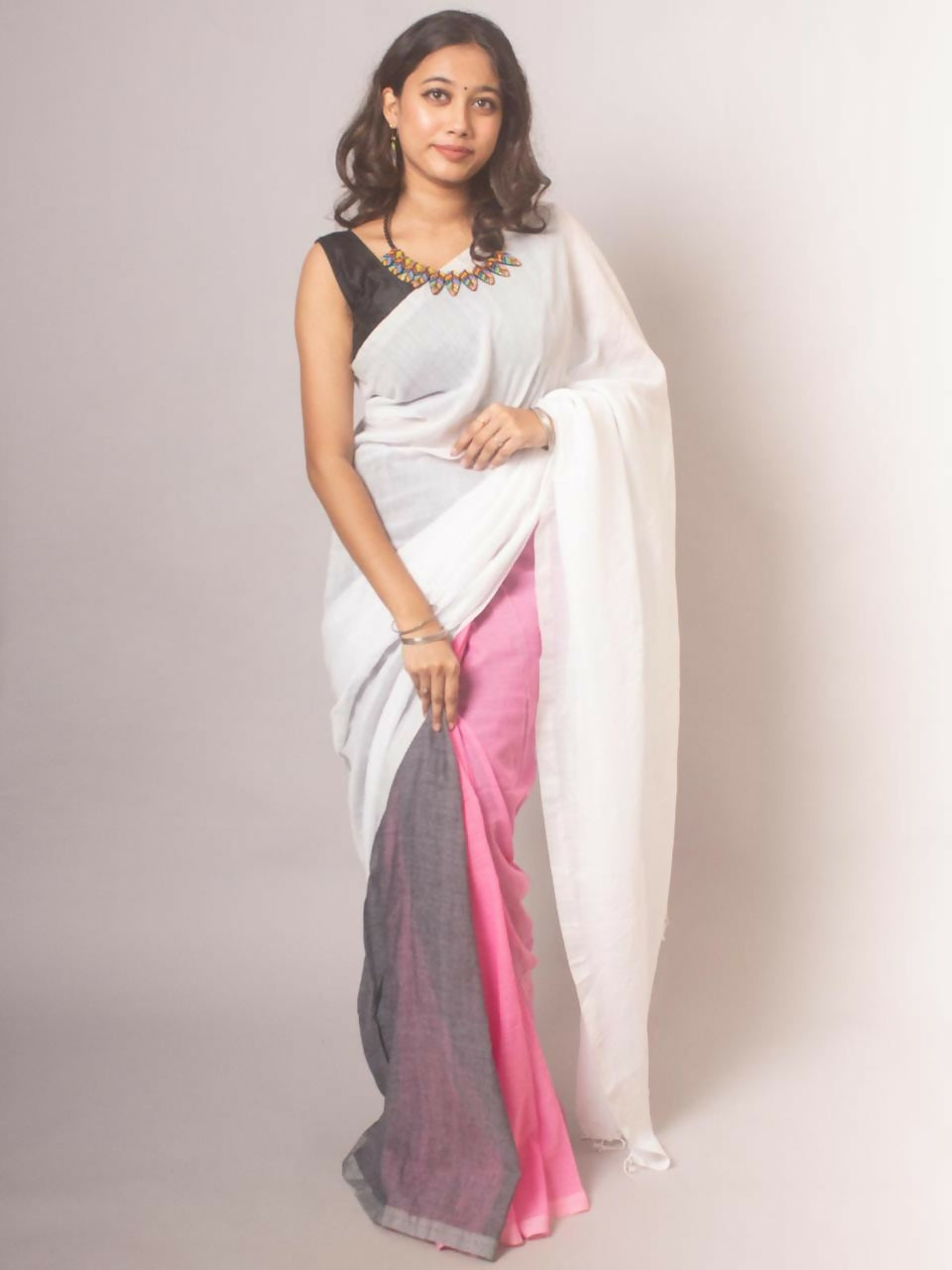Exclusive Collection Beautiful Khadi Cotton White Grey Pink Handloom Grab2Buy 