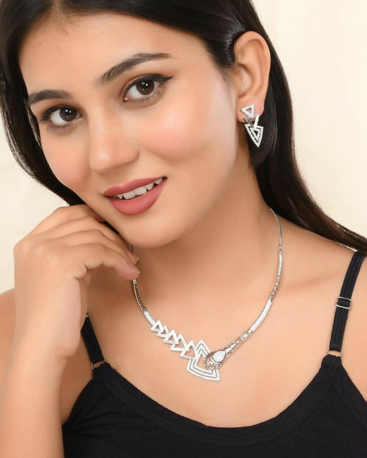 VOJ Silver Plated AD Studded Designer Handcrafted Jewellery Set - Grab2buy