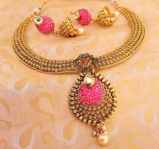 Multicolor Antique Jhumka Necklace Set
