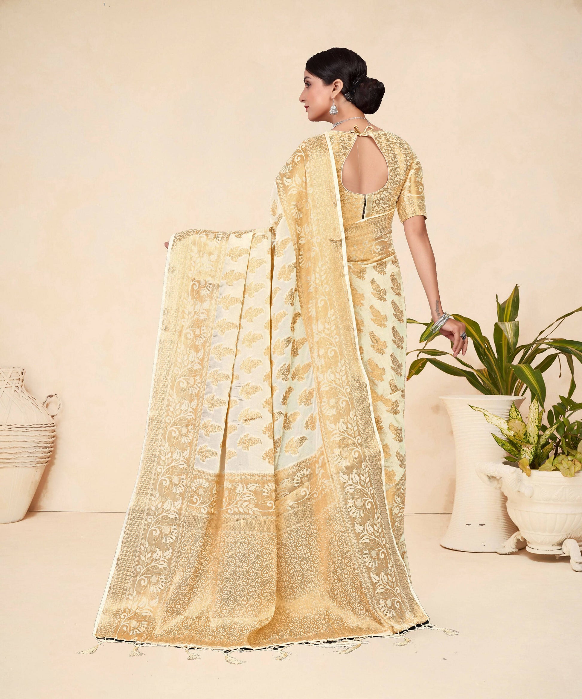 Cream Viscose Weaving Designer Saree - Vandini