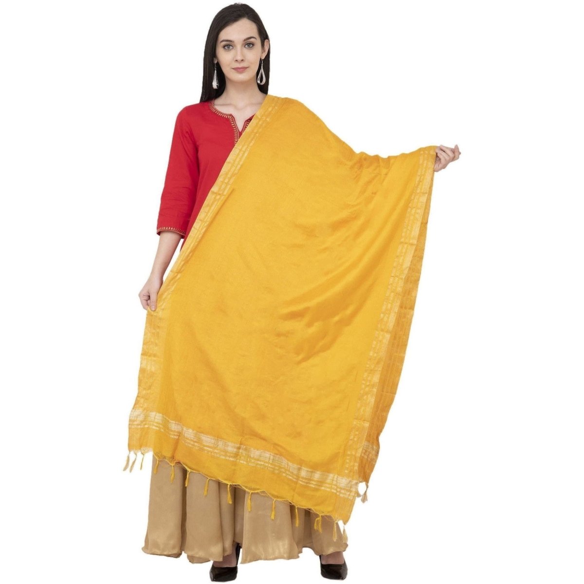 A R Silk Golden Border Regular Dupatta Color Yellow Dupatta or Chunni 