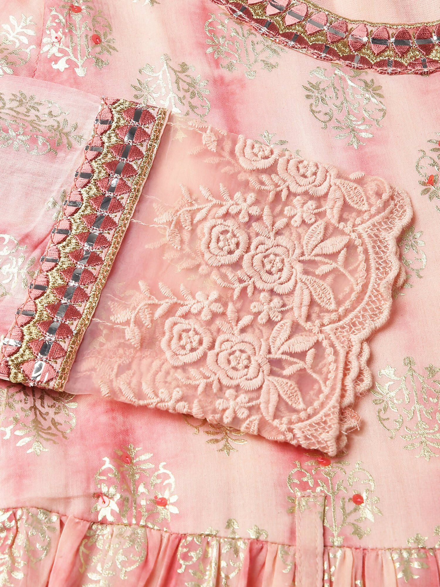 Peach Cotton Paisley Printed Fit & Flare Dress - Yukti