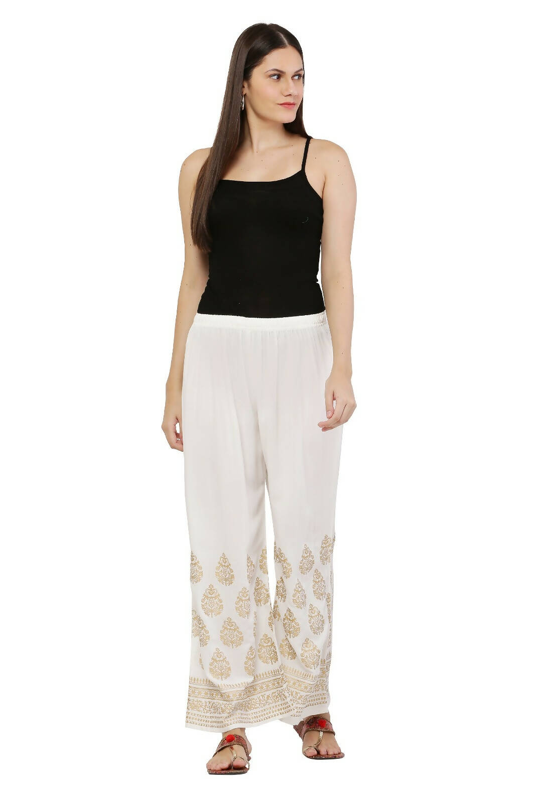 PAVONINE White Color Golden Printed Rayon Fabric Sharara For Women