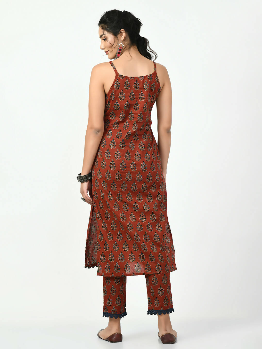 Myshka Women's Rust Straight Printed Kurta