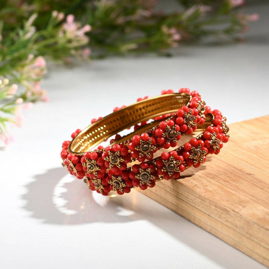 Afast Designer Fancy Party Bangle/ Kada Set, Red, Metal, Pack Of 2 | Grab2Buy