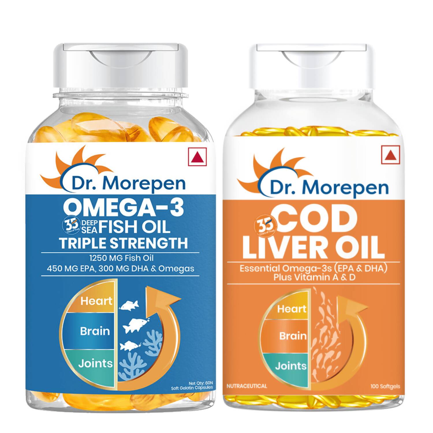 Dr. Morepen COD Liver Oil Softgels and Omega 3 Deep Sea Fish Oil Softgels Combo - Grab2buy