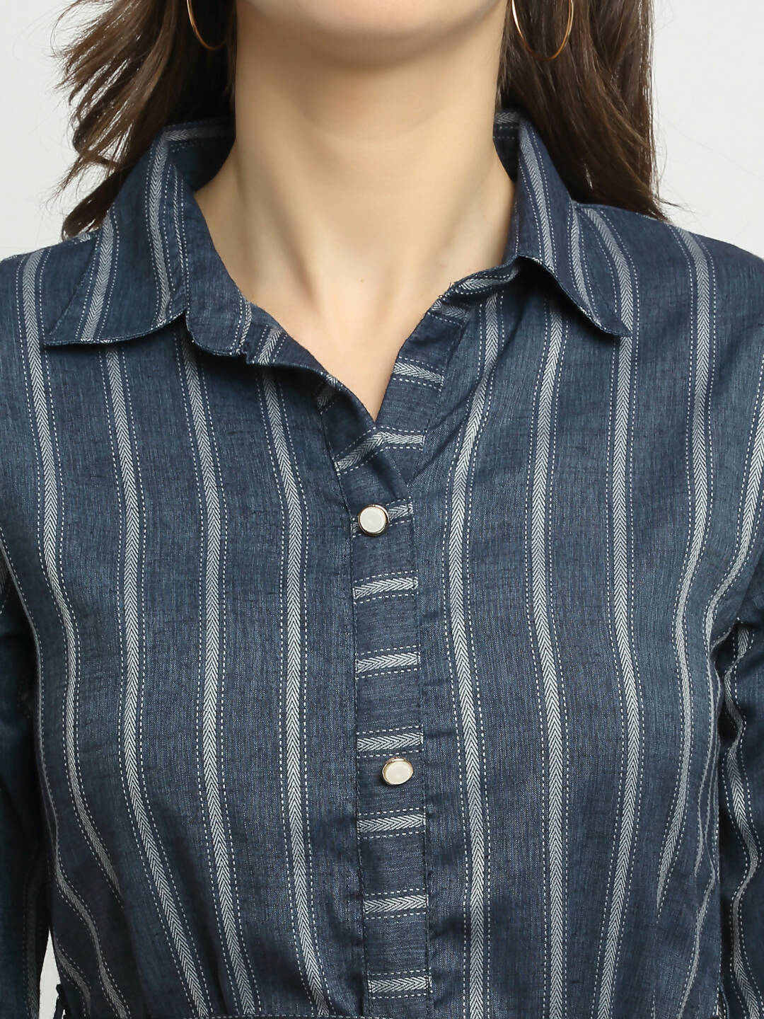 Rudra Bazaar Grey A-Line Striped Kurta