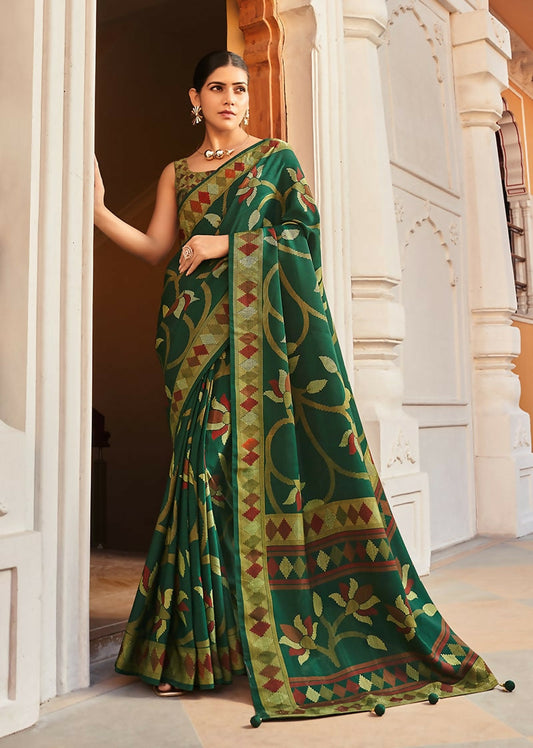 Monjolika Fashion Silk Blend Green Printed Saree