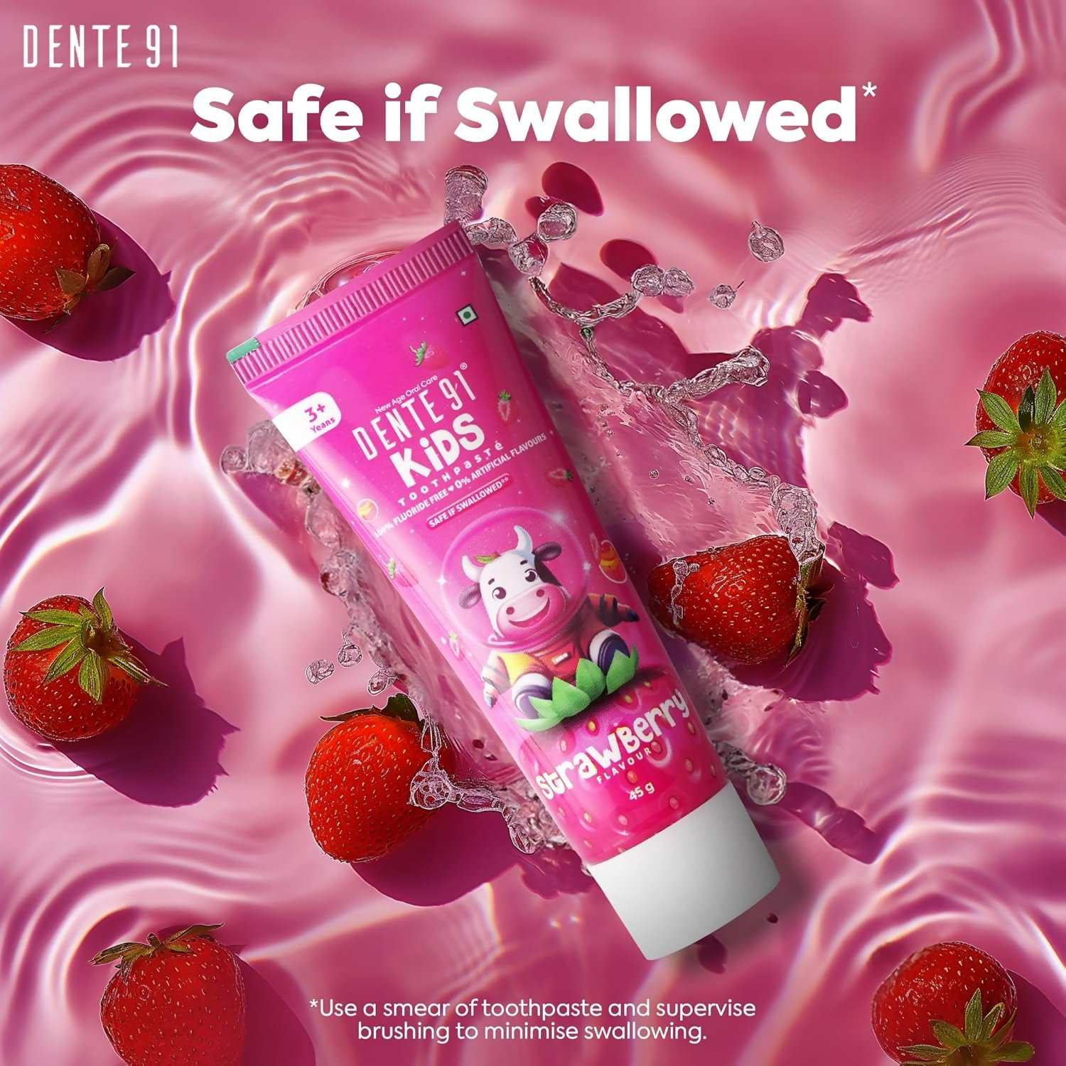 Dente91 Kids Toothpaste Protects Against Dental Caries & Hypersensitivity Fluoride Free Strawberry Flavour 