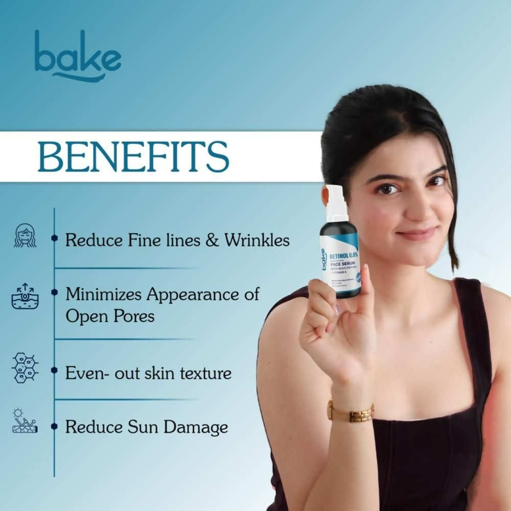 Bake 0.6% Retinol Mid Strength Face Serum With 2% Multi Peptide & Vitamin E | Swadesiicart