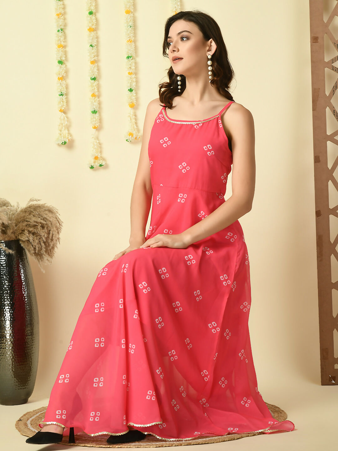 Myshka Women's Pink Printed Georgette Party Dress