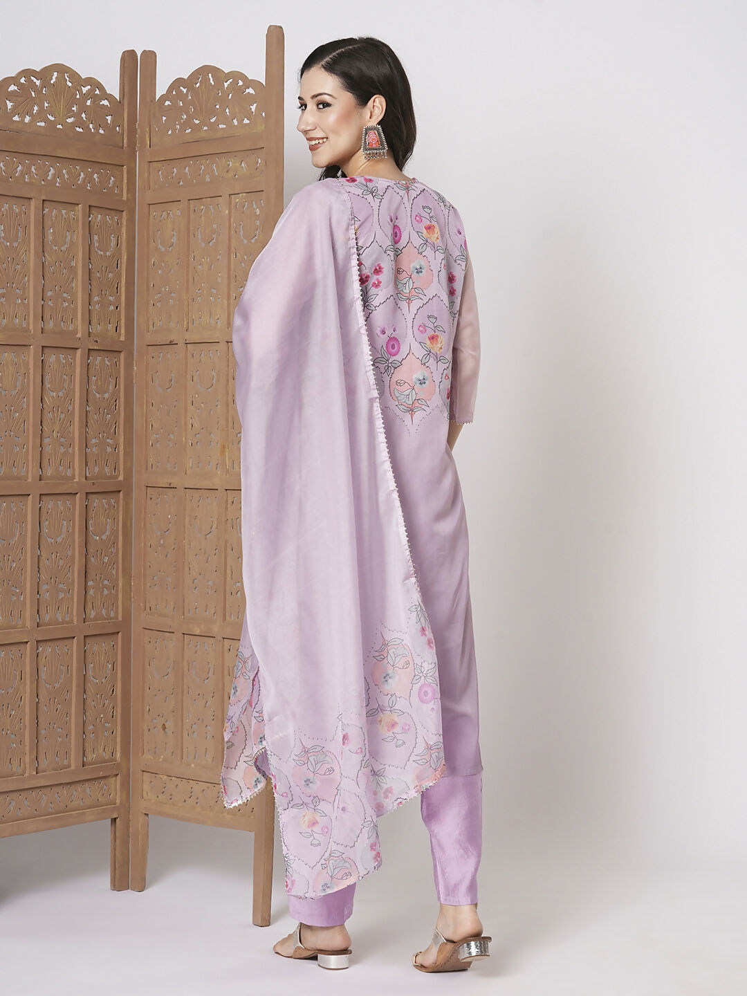 Purple Taby Silk Embroidery Work, Printed Kurta Set - Riya