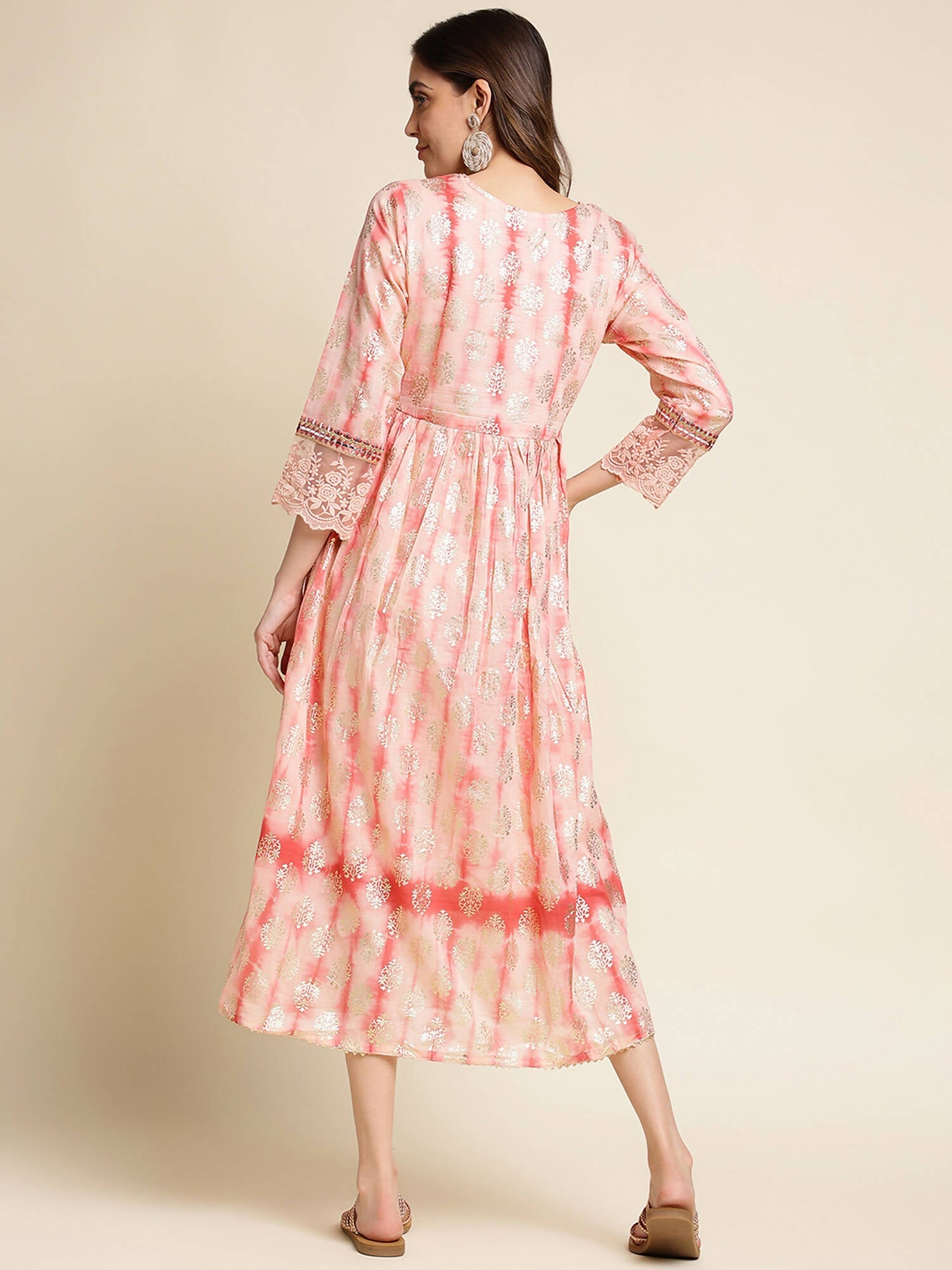 Peach Cotton Paisley Printed Fit & Flare Dress - Yukti