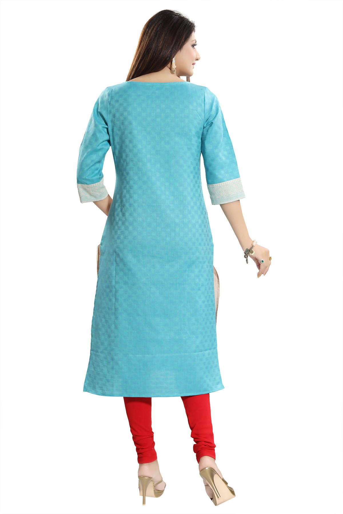 Snehal Creations Tantalising T. Blue Textured Cotton Straight Tunic