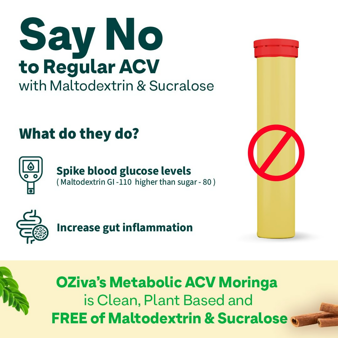 OZiva Metabolic ACV Moringa Effervescent Tablets for Control Cravings - Lemon Masala Flavor 