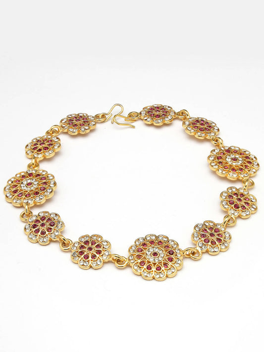 NVR Women's Gold-Polished Traditional Meenakari Stones Trending Matha Patti 