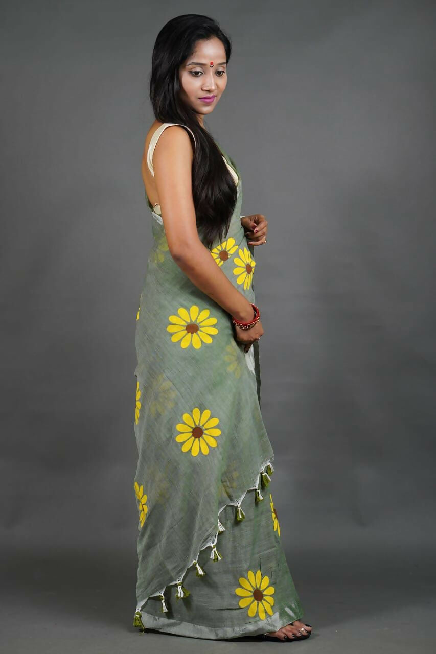 Exclusive Collection Light Pista Pure Cotton Grab2Buy With Sunflower Design 
