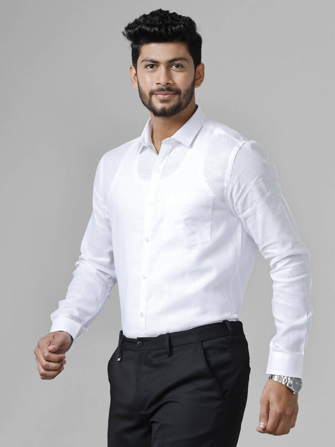 Ramraj Cotton Cotton Linen Full Sleeve White Shirt 