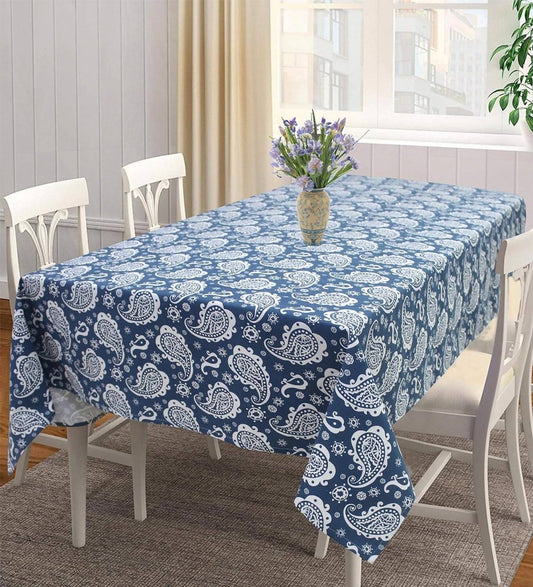 AIRWILL 100% Cotton Self Designed 4 Seater Table Cloth - Blue