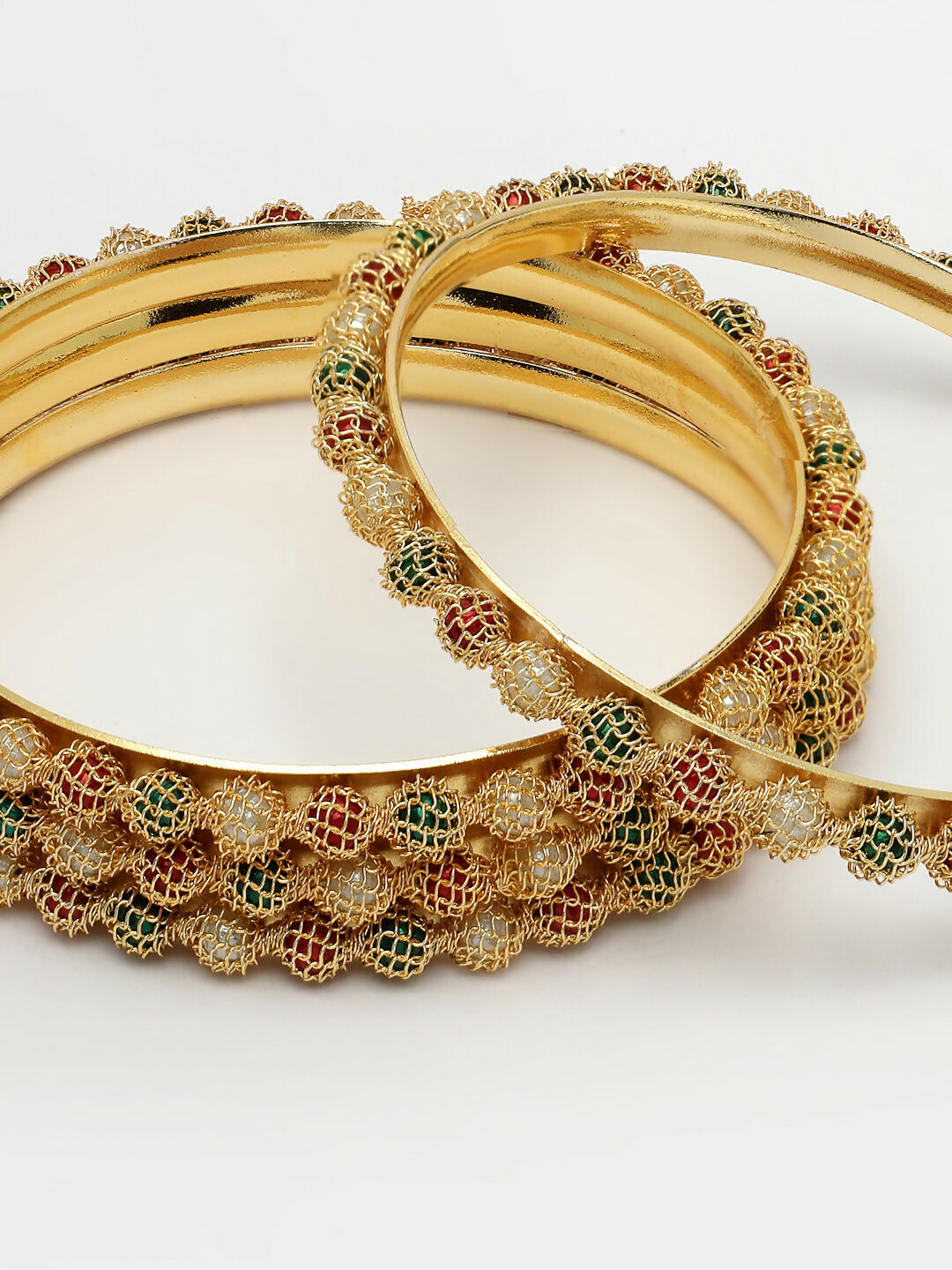 NVR Women's Set of 4 Gold-Polished Beads Handcrafted Traditional Bangles 