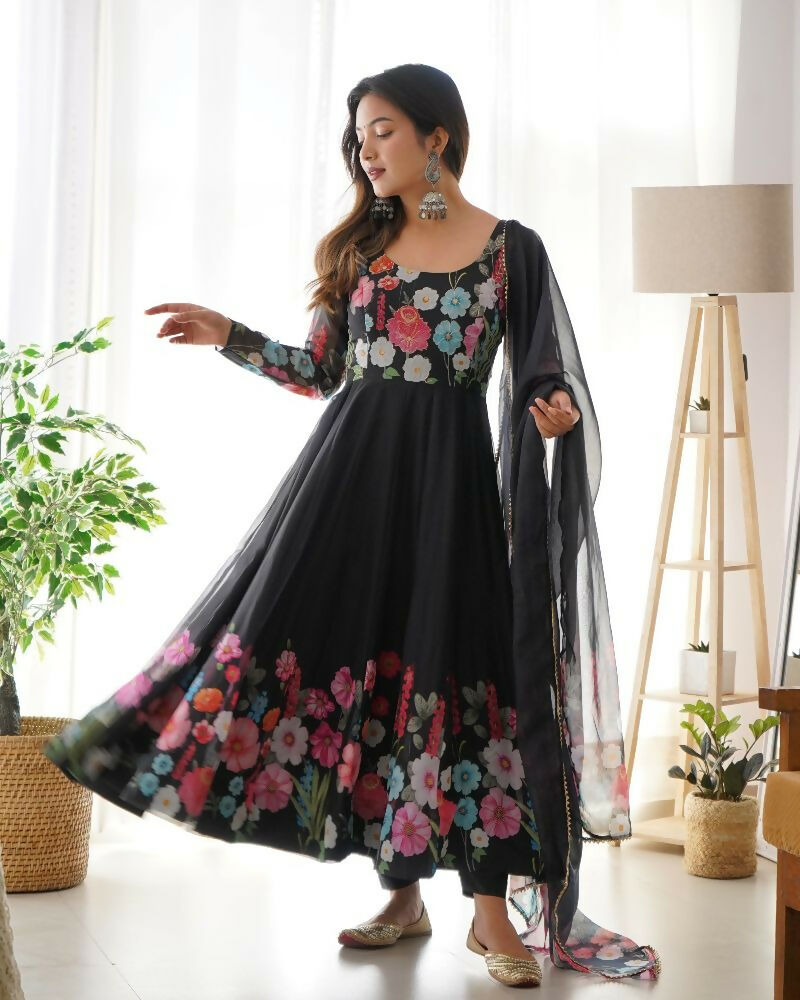 Joban Fashion Black Kurta Set Organza Sequin Embroidery Work 