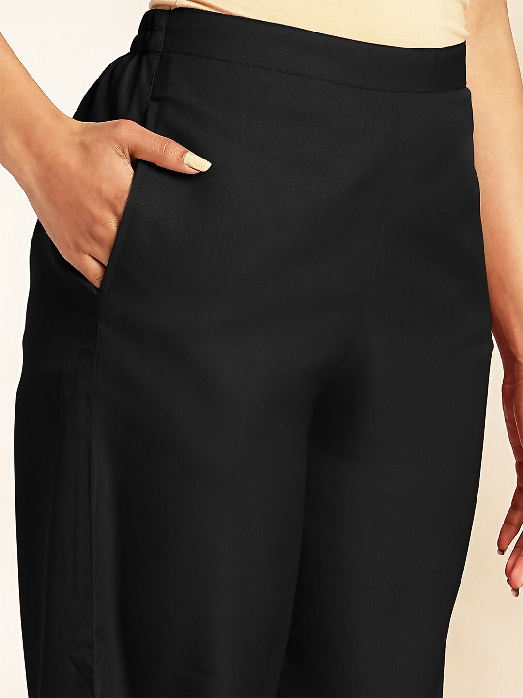 Janasya Black Crepe Solid Top,Bottom & Jacket 