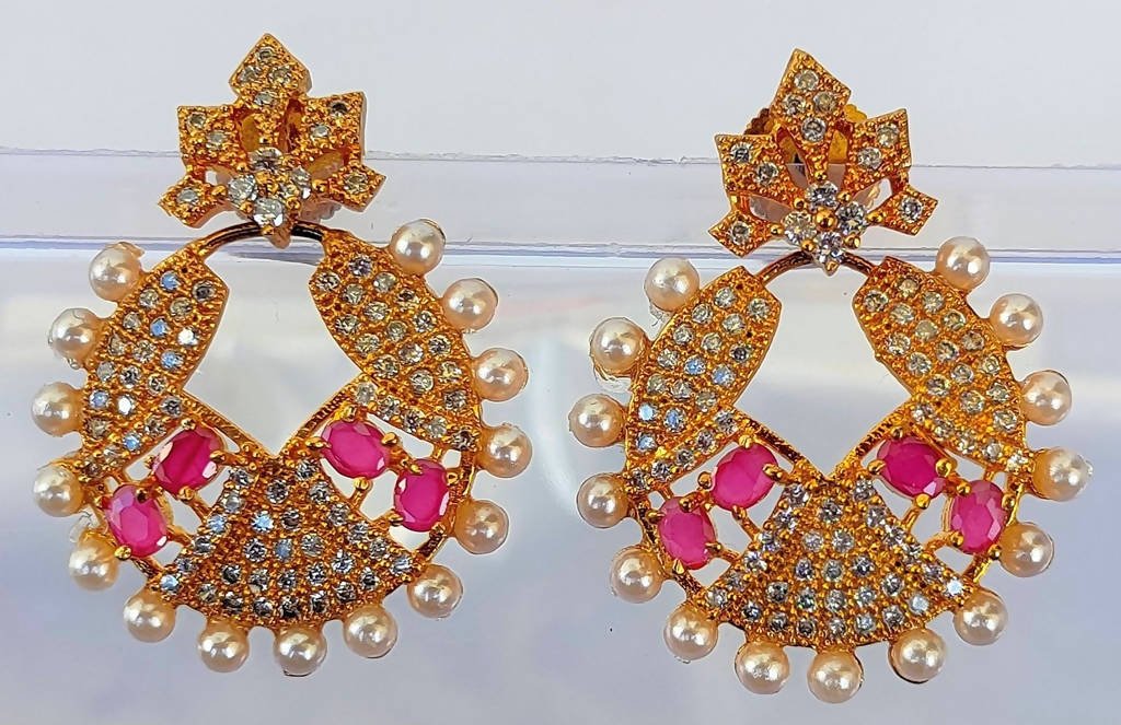 AD Ruby Designer White Stone Earrings - Grab2buy