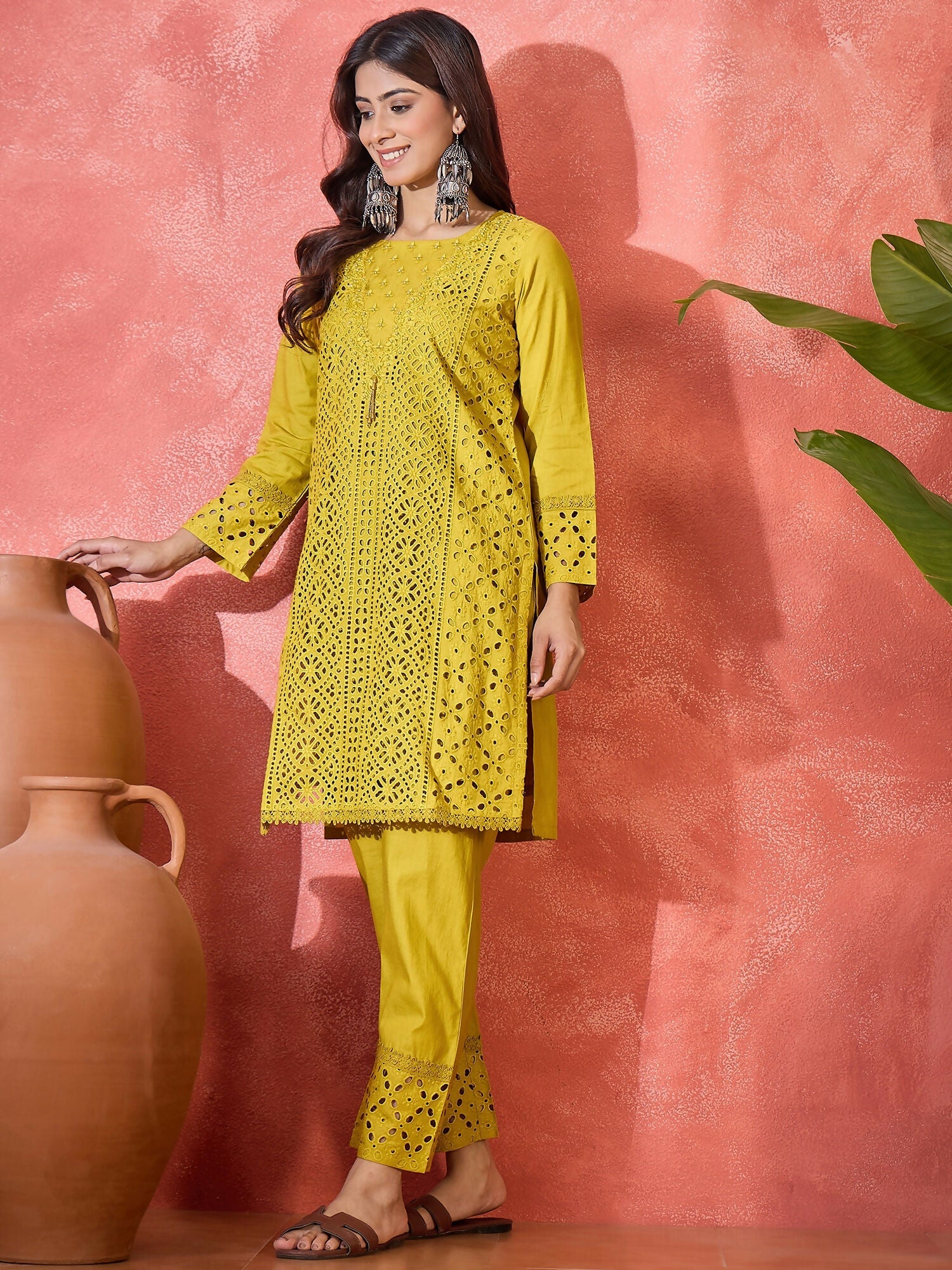 Joban Fashion Embroidery Mustard Pure Cotton Cord Set