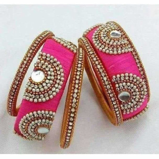 Pink Color Silk Threaded Bangle Set - Grab2buy