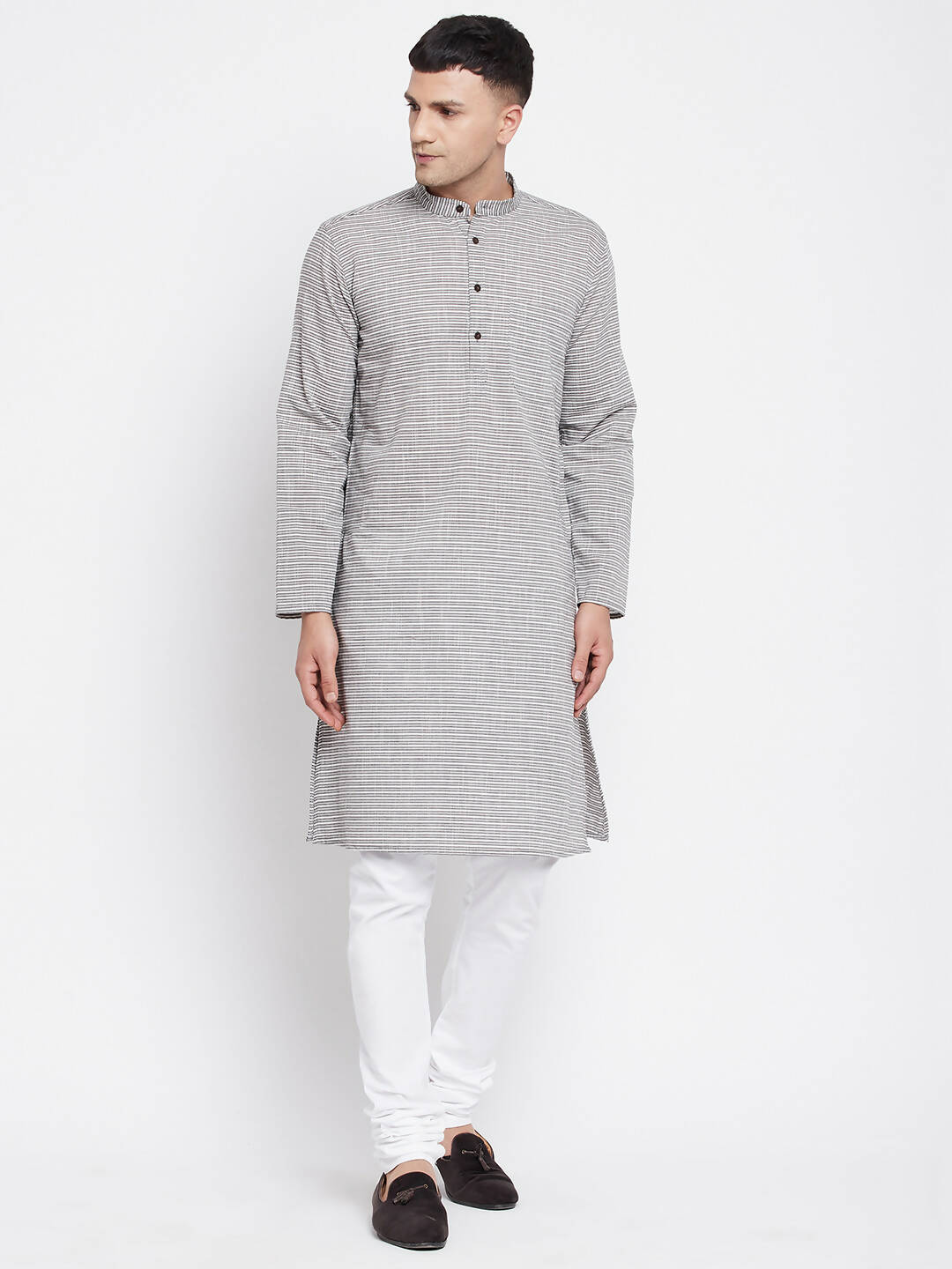 Even Apparels White Pure Cotton Men's Long Kurta With Band Collar - Grab2buy