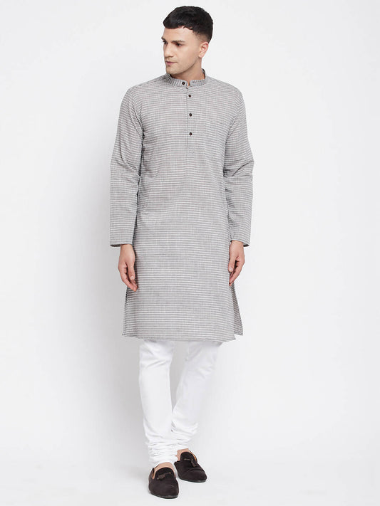 Even Apparels White Pure Cotton Men's Long Kurta With Band Collar - Grab2buy